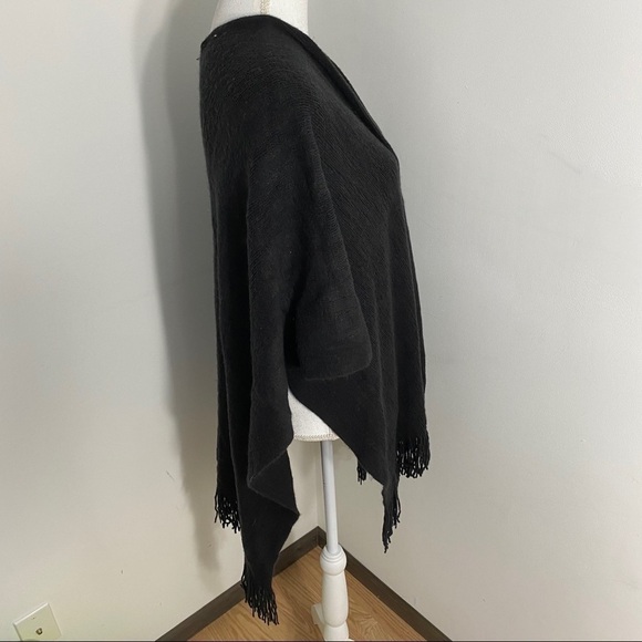Black Fringe Knit Poncho Sweater One Size - Picture 3 of 5